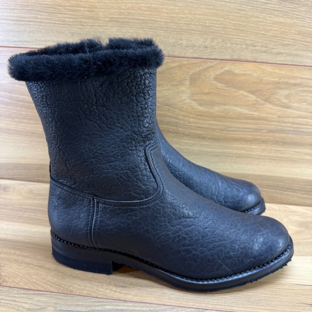 Gravati X Wilkes Bashford Faux Fur Boots Womens 7 Black Bull Hide Leather Zipper